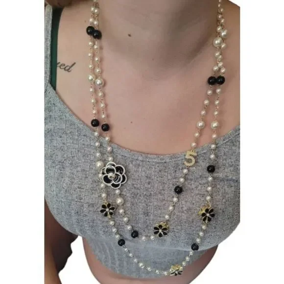 French Court Style Faux Pearl Necklace Korean Style Flower Beaded Number 5 - Picture 3 of 6